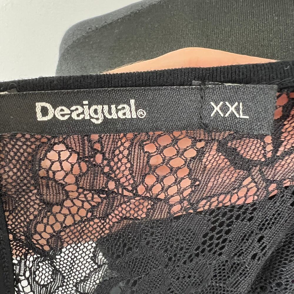DESIGUAL Alegra Black Sheer Lace Rhinestone 3/4 Sleeve Boho Blouse Plus XXL - Picture 7 of 8